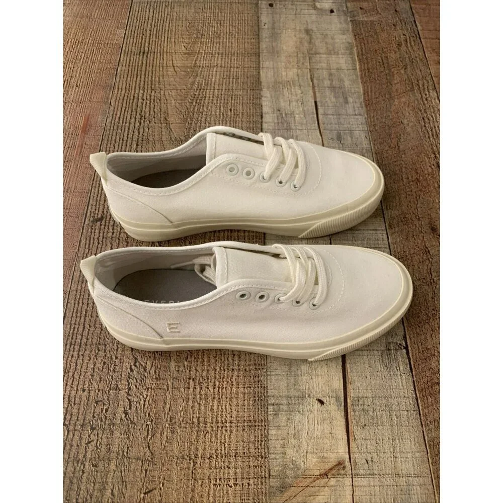 NEW Everlane White Cotton Sneakers Unisex Sz 5W/3M - Picture 4 of 7